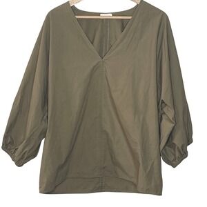 BY MALENE BIRGER Piamontes Khaki V Neck Balloon Sleeve Blouse‎ Size 38